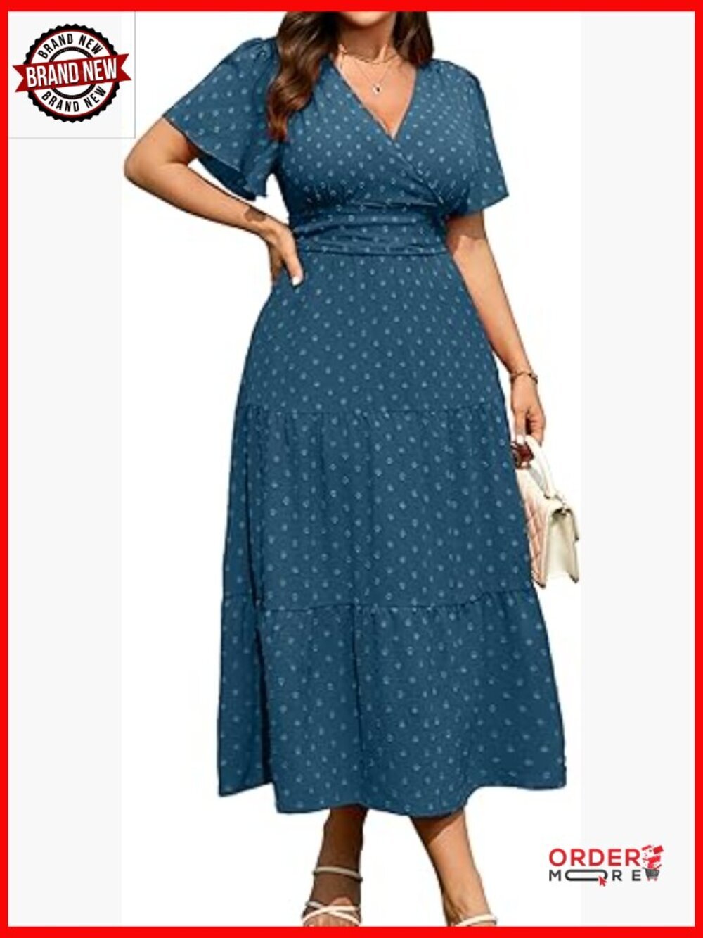 Plus Size Wrap V Neck Maxi Dress with Swiss Dot Tiered Hem